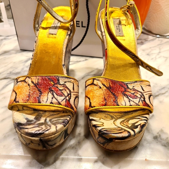 Prada Cervo Lux Print Wedge Sandals - Fairy Runway - Picture 5 of 13